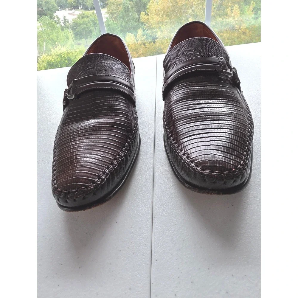 Mezlan Genuine Lizard Leather Loafers Brown Made in Spain 10M Slip-on Shoes